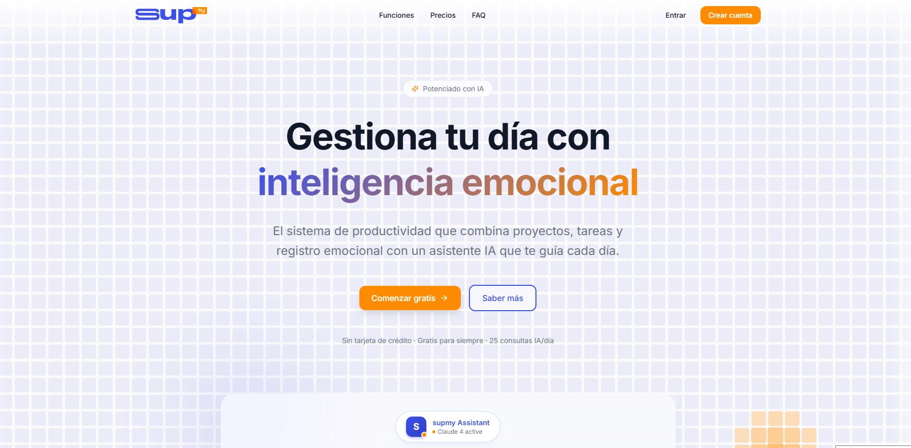 Captura del proyecto Supmy.app - App de productividad con gestión de proyectos, registro emocional y asistente IA